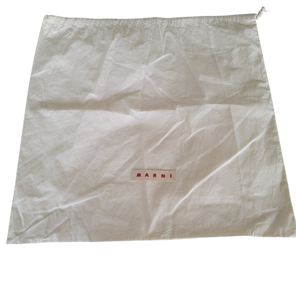 Marni Cream Cotton Drawstring Dust Bag Large Red Logo Patch 19x18 Handbag Cover